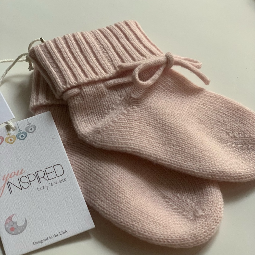 Pure merino wool socks for baby girl Warm knitting.1pair pink 1size 0-12m (12cm)